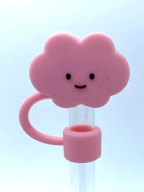 Cute Silicone Straw Topper light pink smiling face cloud for Wide Straw. New